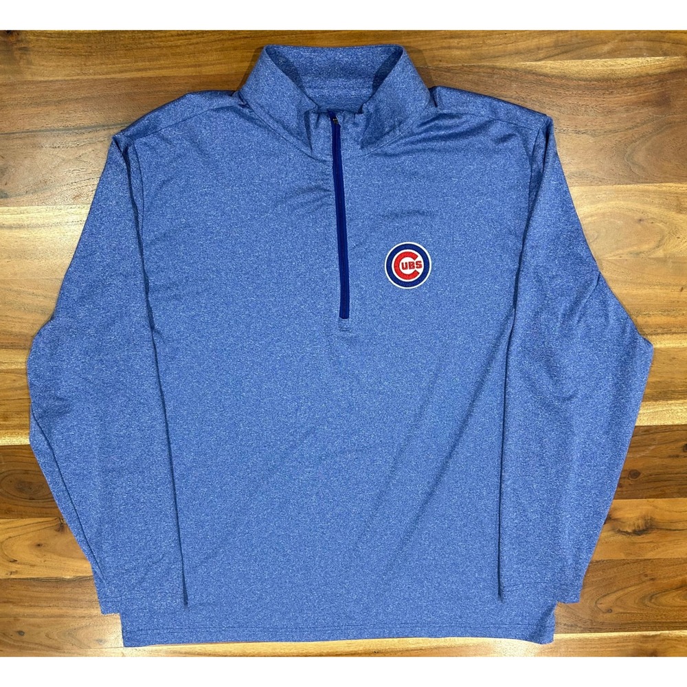 Antigua Chicago Cubs Quarter Zip Pullover Blue Heather Mens XL MLB Baseball
